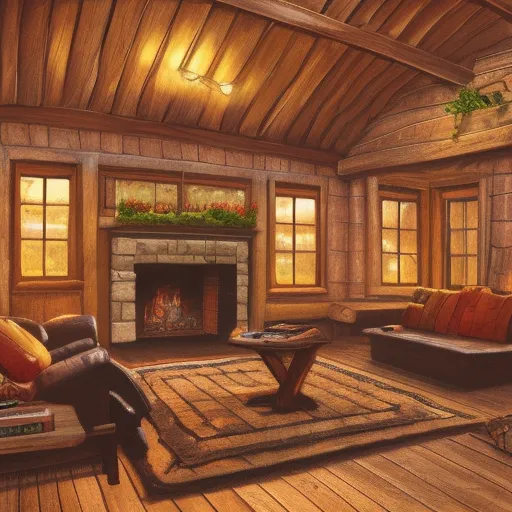 The interior of a wooden cabin.